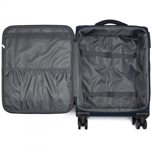 KSB2582 - British Traveller 20-Inch Durable Softshell Suitcase with Front Laptop Compartment, TSA Lock & Silent Spinner Wheels - Navy | Neil's Luggage Store