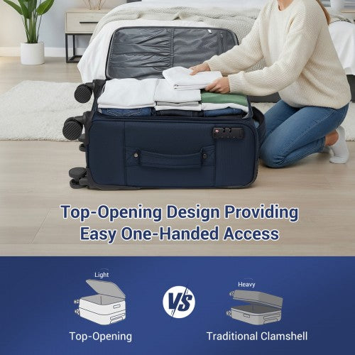 KSB2582 - British Traveller 20-Inch Durable Softshell Suitcase with Front Laptop Compartment, TSA Lock & Silent Spinner Wheels - Navy | Neil's Luggage Store