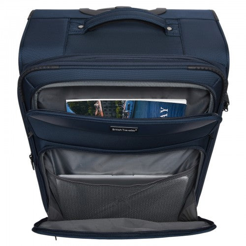 KSB2582 - British Traveller Durable Softshell Suitcase 3-Piece Luggage Set (20/24/28 Inch) with Laptop Compartment - Navy | Neil's Luggage Store