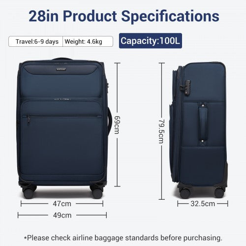 British Traveller 28 Inch Expandable Softshell Suitcase With TSA Lock Navy | Neil's Luggage Store