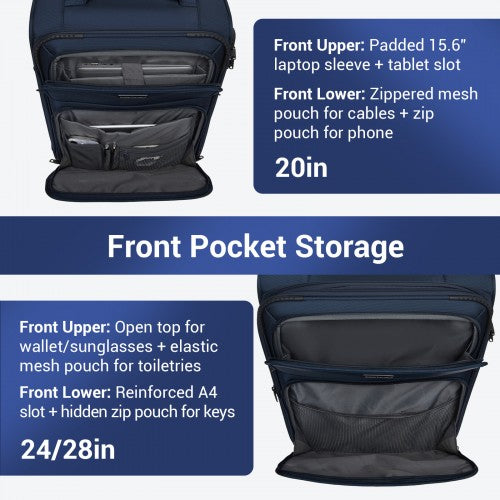 KSB2582 - British Traveller Durable Softshell Suitcase 3-Piece Luggage Set (20/24/28 Inch) with Laptop Compartment - Navy | Neil's Luggage Store