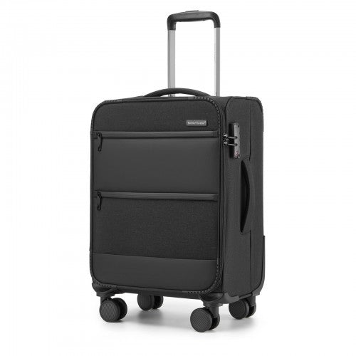 KSB2597 - British Traveller Sleek Tough 20 Inch Travel Soft-Shell Suitcase with Silent TPE Spinners, TSA Security and Laptop Sleeve - Black | Neil's Luggage Store