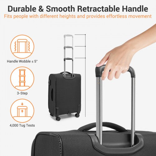 KSB2597 - British Traveller Sleek Tough 20 Inch Travel Soft-Shell Suitcase with Silent TPE Spinners, TSA Security and Laptop Sleeve - Black | Neil's Luggage Store