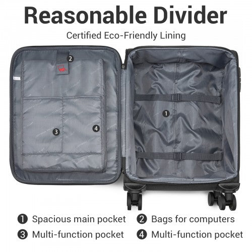 KSB2597 - British Traveller Sleek Tough 3-Piece Travel Soft-Shell Suitcase with Silent TPE Spinners, TSA Security and Expandable Checked Sizes - Black