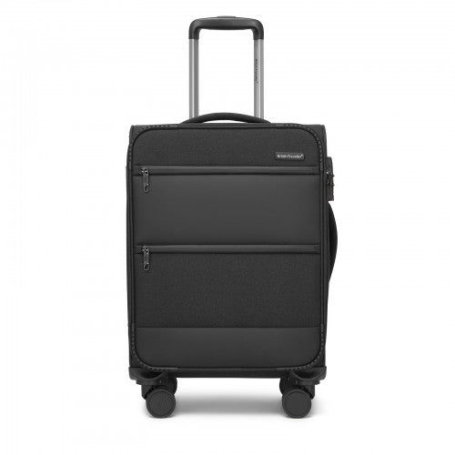 KSB2597 - British Traveller Sleek Tough 20 Inch Travel Soft-Shell Suitcase with Silent TPE Spinners, TSA Security and Laptop Sleeve - Black | Neil's Luggage Store