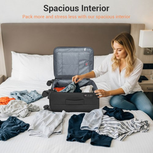 KSB2597 - British Traveller Sleek Tough 20 Inch Travel Soft-Shell Suitcase with Silent TPE Spinners, TSA Security and Laptop Sleeve - Black | Neil's Luggage Store