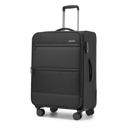 KSB2597 - British Traveller Sleek Tough 24 Inch Travel Soft-Shell Suitcase with Silent TPE Spinners, TSA Security and Expandable Capacity - Black | Neil's Luggage Store