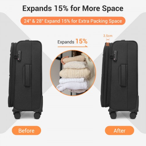 KSB2597 - British Traveller Sleek Tough 24 Inch Travel Soft-Shell Suitcase with Silent TPE Spinners, TSA Security and Expandable Capacity - Black | Neil's Luggage Store