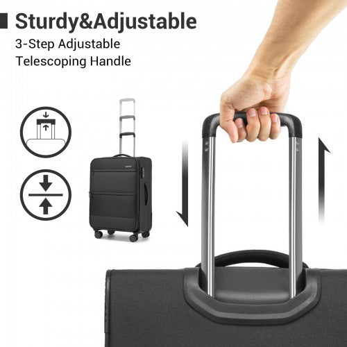 KSB2597 - British Traveller Sleek Tough 28 Inch Travel Soft-Shell Suitcase with Silent TPE Spinners, TSA Security and Expandable Capacity - Black