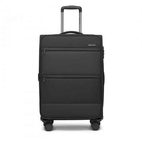 KSB2597 - British Traveller Sleek Tough 24 Inch Travel Soft-Shell Suitcase with Silent TPE Spinners, TSA Security and Expandable Capacity - Black | Neil's Luggage Store