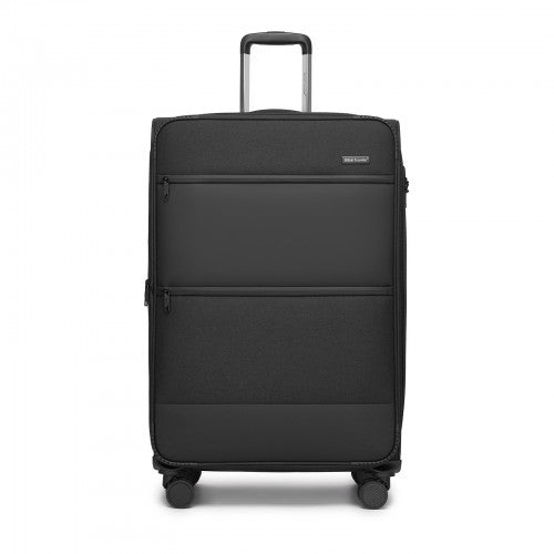 KSB2597 - British Traveller Sleek Tough 28 Inch Travel Soft-Shell Suitcase with Silent TPE Spinners, TSA Security and Expandable Capacity - Black