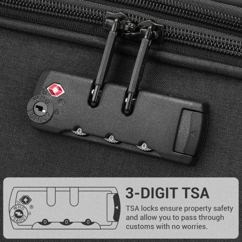 KSB2597 - British Traveller Sleek Tough 28 Inch Travel Soft-Shell Suitcase with Silent TPE Spinners, TSA Security and Expandable Capacity - Black