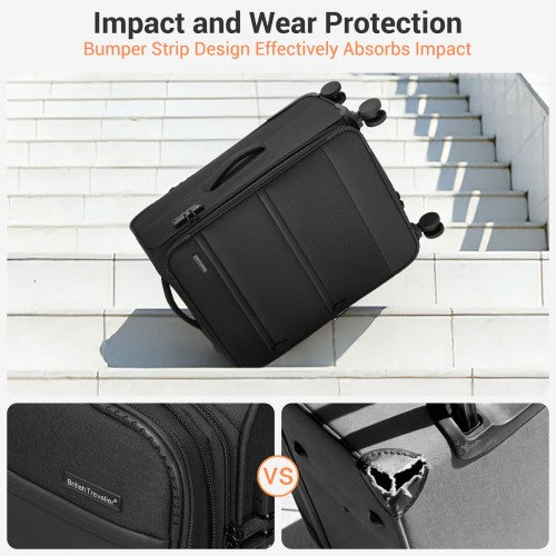 KSB2597 - British Traveller Sleek Tough 24 Inch Travel Soft-Shell Suitcase with Silent TPE Spinners, TSA Security and Expandable Capacity - Black | Neil's Luggage Store