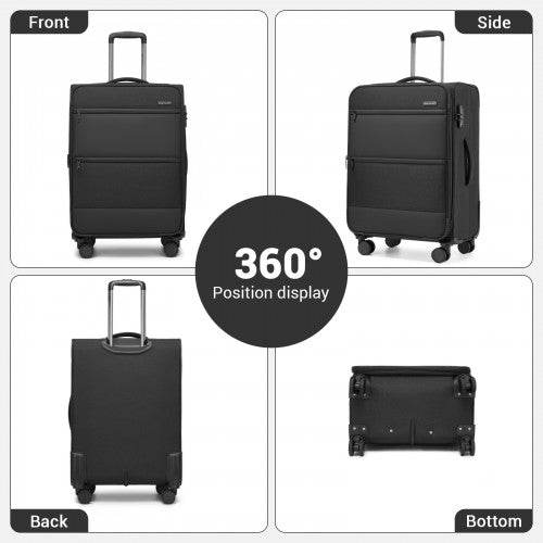 KSB2597 - British Traveller Sleek Tough 28 Inch Travel Soft-Shell Suitcase with Silent TPE Spinners, TSA Security and Expandable Capacity - Black