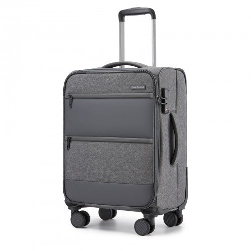 KSB2597 - British Traveller Sleek Tough 20 Inch Travel Soft-Shell Suitcase with Silent TPE Spinners, TSA Security and Laptop Sleeve - Grey | Neil's Luggage Store