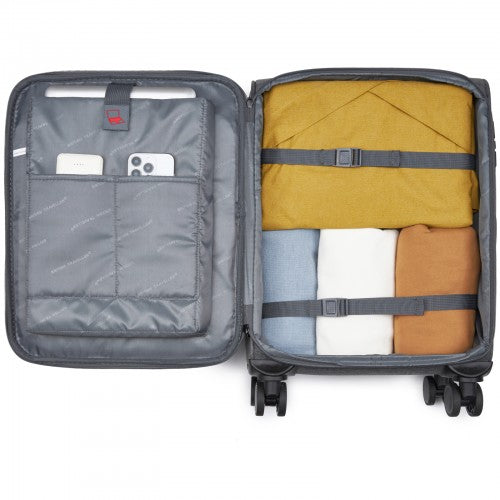 KSB2597 - British Traveller Sleek Tough 3-Piece Travel Soft-Shell Suitcase with Silent TPE Spinners, TSA Security and Expandable Checked Sizes - Grey