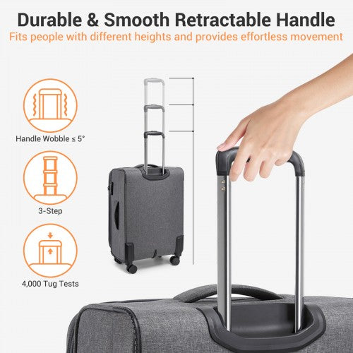 KSB2597 - British Traveller Sleek Tough 20 Inch Travel Soft-Shell Suitcase with Silent TPE Spinners, TSA Security and Laptop Sleeve - Grey | Neil's Luggage Store