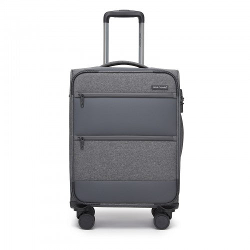 KSB2597 - British Traveller Sleek Tough 20 Inch Travel Soft-Shell Suitcase with Silent TPE Spinners, TSA Security and Laptop Sleeve - Grey | Neil's Luggage Store