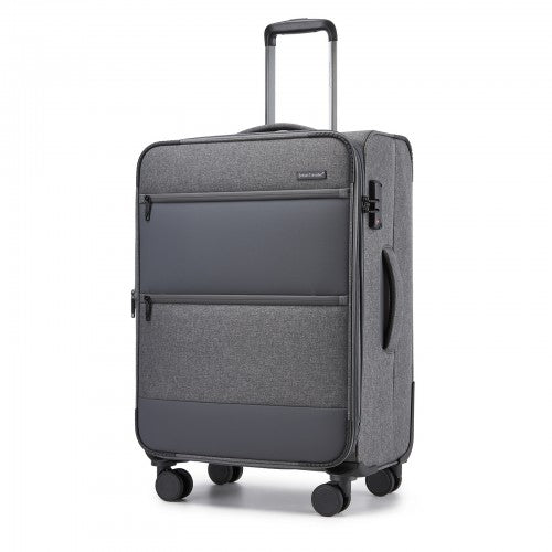 KSB2597 - British Traveller Sleek Tough 24 Inch Travel Soft-Shell Suitcase with Silent TPE Spinners, TSA Security and Expandable Capacity - Grey | Neil's Luggage Store