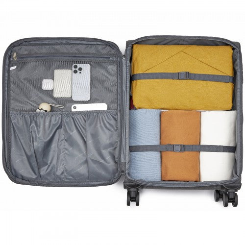 KSB2597 - British Traveller Sleek Tough 24 Inch Travel Soft-Shell Suitcase with Silent TPE Spinners, TSA Security and Expandable Capacity - Grey | Neil's Luggage Store