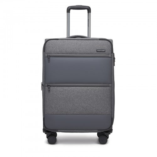 KSB2597 - British Traveller Sleek Tough 24 Inch Travel Soft-Shell Suitcase with Silent TPE Spinners, TSA Security and Expandable Capacity - Grey | Neil's Luggage Store