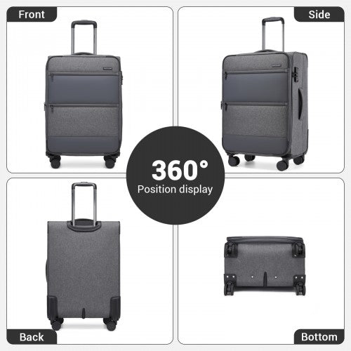 KSB2597 - British Traveller Sleek Tough 28 Inch Travel Soft-Shell Suitcase with Silent TPE Spinners, TSA Security and Expandable Capacity - Grey
