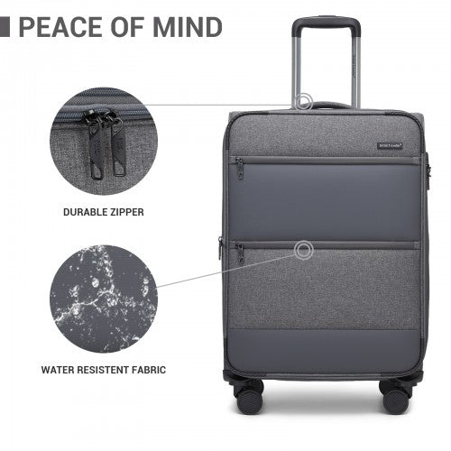 KSB2597 - British Traveller Sleek Tough 3-Piece Travel Soft-Shell Suitcase with Silent TPE Spinners, TSA Security and Expandable Checked Sizes - Grey