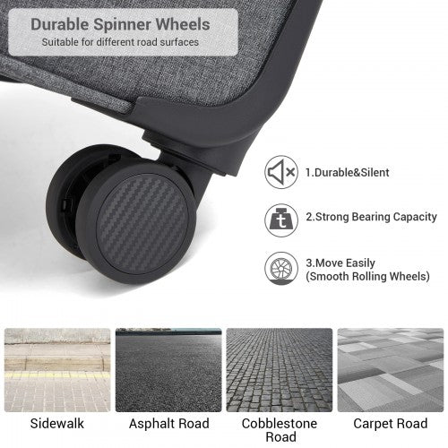 KSB2597 - British Traveller Sleek Tough 20 Inch Travel Soft-Shell Suitcase with Silent TPE Spinners, TSA Security and Laptop Sleeve - Grey | Neil's Luggage Store