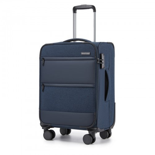 KSB2597 - British Traveller Sleek Tough 20 Inch Travel Soft-Shell Suitcase with Silent TPE Spinners, TSA Security and Laptop Sleeve - Navy | Neil's Luggage Store