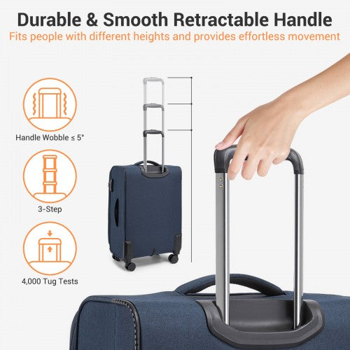 KSB2597 - British Traveller Sleek Tough 20 Inch Travel Soft-Shell Suitcase with Silent TPE Spinners, TSA Security and Laptop Sleeve - Navy | Neil's Luggage Store