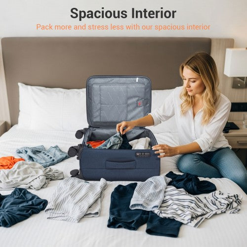 KSB2597 - British Traveller Sleek Tough 20 Inch Travel Soft-Shell Suitcase with Silent TPE Spinners, TSA Security and Laptop Sleeve - Navy | Neil's Luggage Store