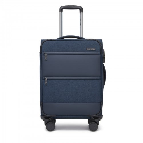 KSB2597 - British Traveller Sleek Tough 20 Inch Travel Soft-Shell Suitcase with Silent TPE Spinners, TSA Security and Laptop Sleeve - Navy | Neil's Luggage Store