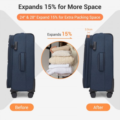 KSB2597 - British Traveller Sleek Tough 28 Inch Travel Soft-Shell Suitcase with Silent TPE Spinners, TSA Security and Expandable Capacity - Navy