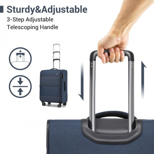 KSB2597 - British Traveller Sleek Tough 24 Inch Travel Soft-Shell Suitcase with Silent TPE Spinners, TSA Security and Expandable Capacity - Navy