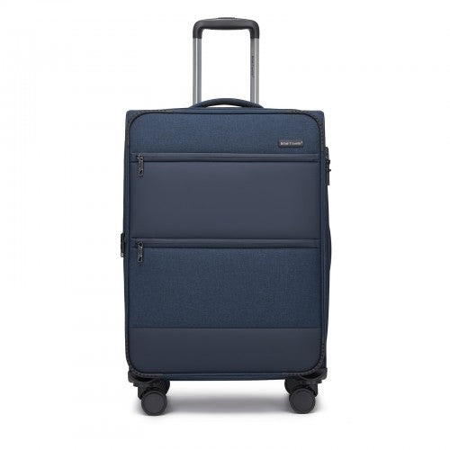 KSB2597 - British Traveller Sleek Tough 24 Inch Travel Soft-Shell Suitcase with Silent TPE Spinners, TSA Security and Expandable Capacity - Navy