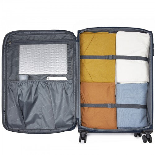 KSB2597 - British Traveller Sleek Tough 28 Inch Travel Soft-Shell Suitcase with Silent TPE Spinners, TSA Security and Expandable Capacity - Navy