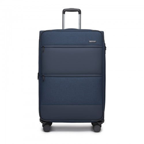 KSB2597 - British Traveller Sleek Tough 28 Inch Travel Soft-Shell Suitcase with Silent TPE Spinners, TSA Security and Expandable Capacity - Navy