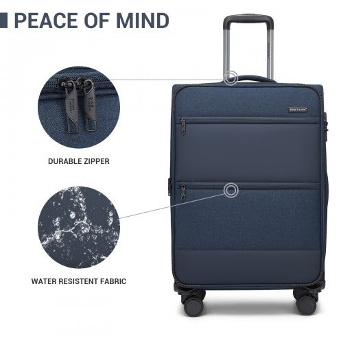 KSB2597 - British Traveller Sleek Tough 24 Inch Travel Soft-Shell Suitcase with Silent TPE Spinners, TSA Security and Expandable Capacity - Navy