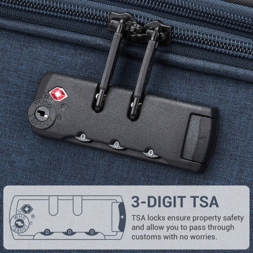 KSB2597 - British Traveller Sleek Tough 3-Piece Travel Soft-Shell Suitcase with Silent TPE Spinners, TSA Security and Expandable Checked Sizes - Navy