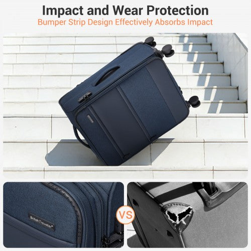 KSB2597 - British Traveller Sleek Tough 24 Inch Travel Soft-Shell Suitcase with Silent TPE Spinners, TSA Security and Expandable Capacity - Navy