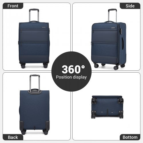 KSB2597 - British Traveller Sleek Tough 28 Inch Travel Soft-Shell Suitcase with Silent TPE Spinners, TSA Security and Expandable Capacity - Navy