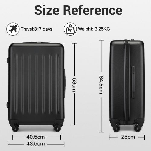 Kono Premium 3-Piece Vertical Textured Hard Shell Luggage Set with 3-Digit Lock & Silent Wheels - Black