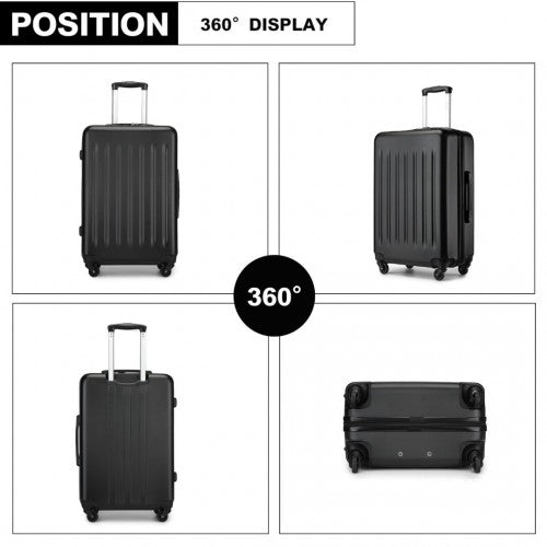 Kono Premium 3-Piece Vertical Textured Hard Shell Luggage Set with 3-Digit Lock & Silent Wheels - Black