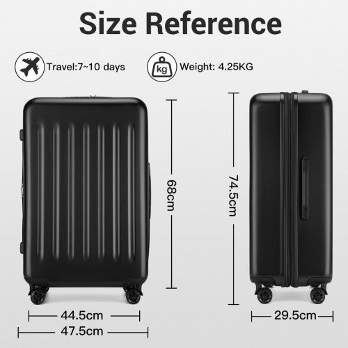 Kono Premium 3-Piece Vertical Textured Hard Shell Luggage Set with 3-Digit Lock & Silent Wheels - Black