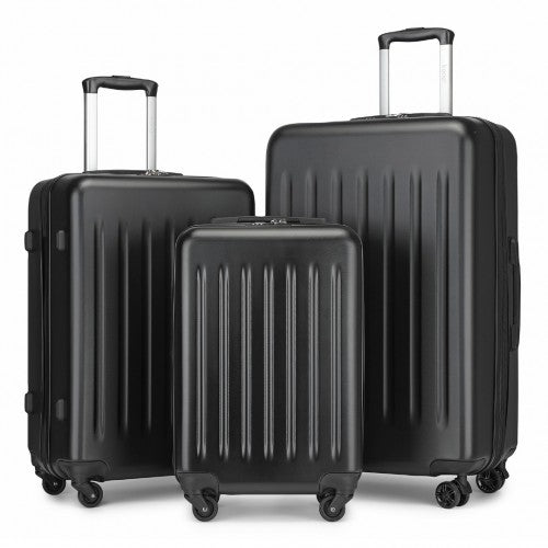 Kono Premium 3-Piece Vertical Textured Hard Shell Luggage Set with 3-Digit Lock & Silent Wheels - Black - Neils Luggage Store