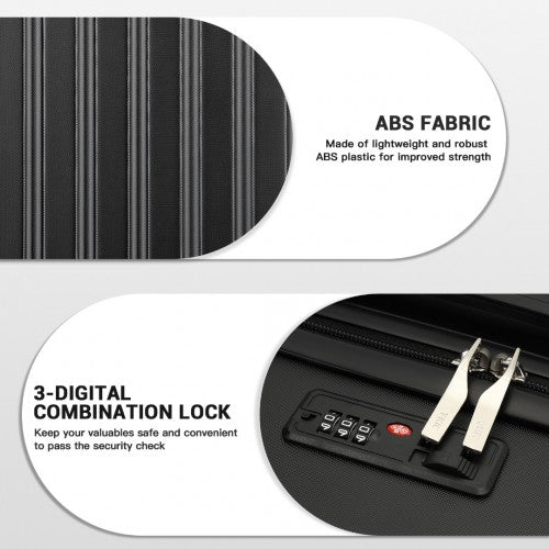 Kono Premium 3-Piece Vertical Textured Hard Shell Luggage Set with 3-Digit Lock & Silent Wheels - Black