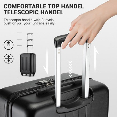 Kono Premium 3-Piece Vertical Textured Hard Shell Luggage Set with 3-Digit Lock & Silent Wheels - Black