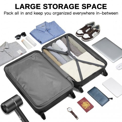 Kono Premium 3-Piece Vertical Textured Hard Shell Luggage Set with 3-Digit Lock & Silent Wheels - Black
