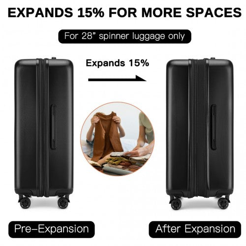 Kono Premium 3-Piece Vertical Textured Hard Shell Luggage Set with 3-Digit Lock & Silent Wheels - Black