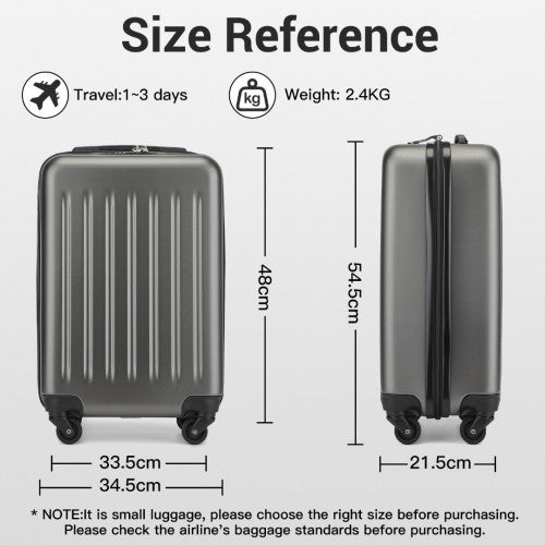 KSK2477 - Kono Durable 20 Inch Lightweight ABS+PC Vertical Textured Carry-On Suitcase with Secure 3-Digit Lock - Grey